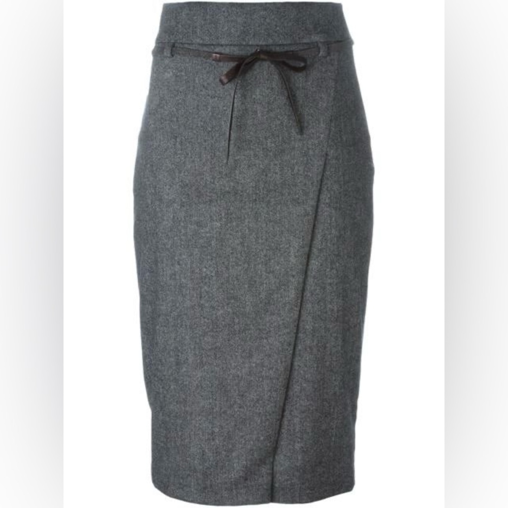 Brunello Cucinelli Wool Cashmere Faux Wrap Monili Belted Skirt Size IT 42 US 6